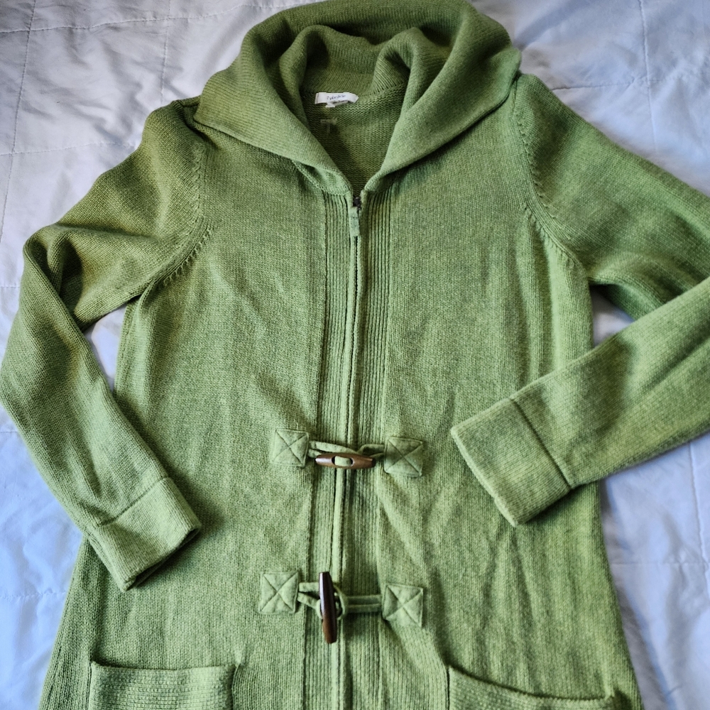 Tyler Boe Cotton Wool Blend Long Line Zipper Front Cardigan Sweater - Picture 16 of 16